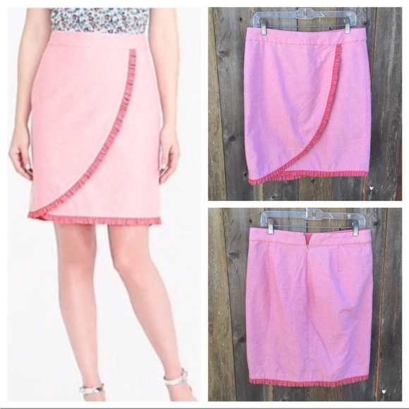 J. Crew Dresses & Skirts - J. Crew Asymmetrical Pink Skirt with Ruffle Trim Size 8